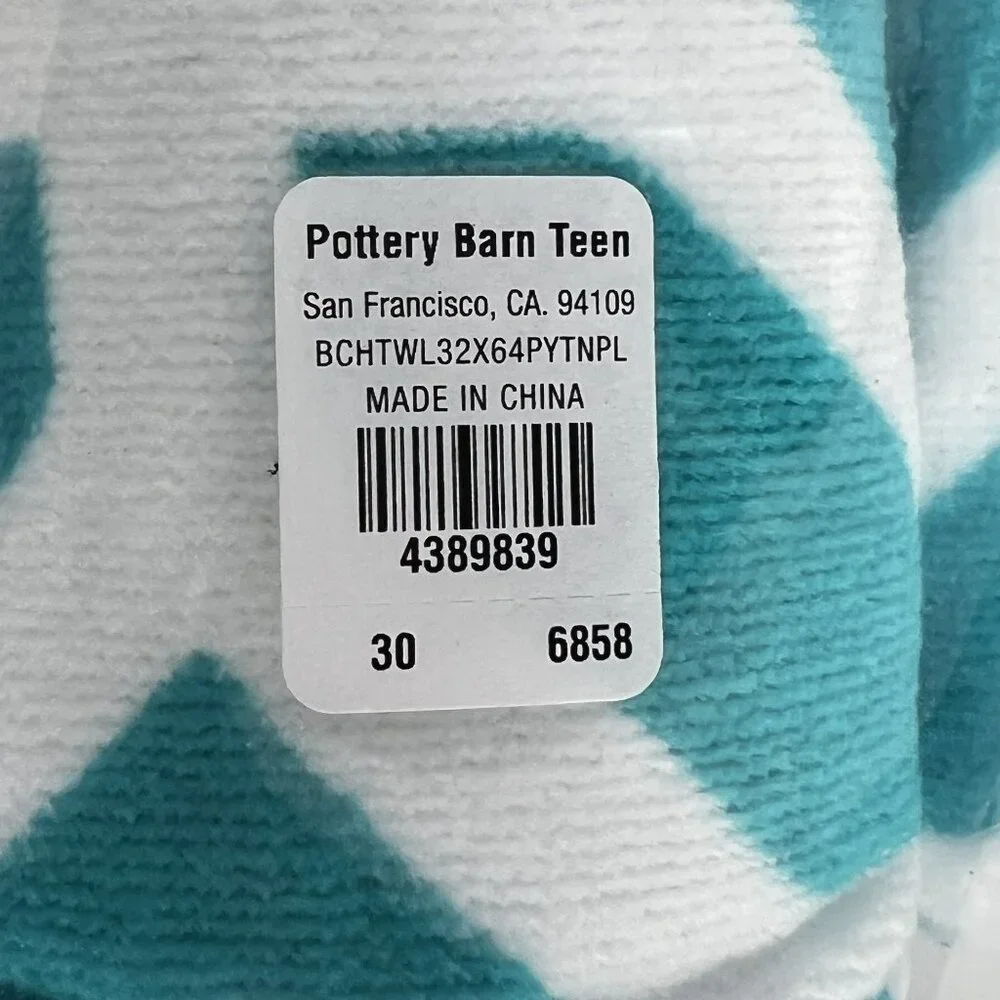POTTERY BARN TEEN Set of 2 Peyton Beach Towels Teal/White/Navy NEW NWT PB TEEN